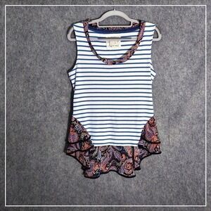 Anthropologie Postmark Tunic S Mix Print Hi Lo Ruffle Chiffon Stretch Coastal